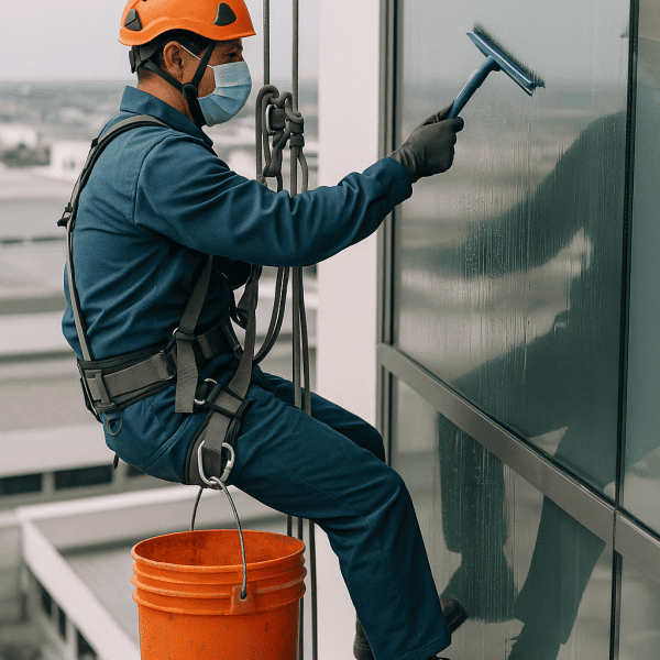Limpieza de cristales en alturas con equipo especializado y seguridad. Servicios profesionales para.