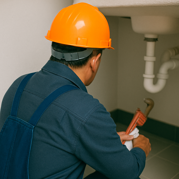 Técnico de SELM realizando trabajos de plomería como parte del servicios de mantenimiento empresarial en México